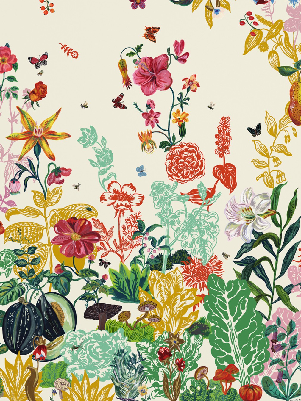 Wallpapers / Posters - Nathalie Lété - Wallpaper Jardin crème - Moustache